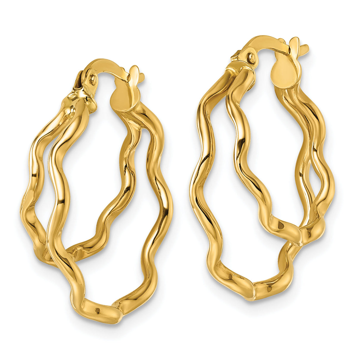 14k Polished Wavy Double Circle Hoop Earrings-TF2442