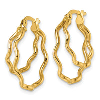 14k Polished Wavy Double Circle Hoop Earrings-TF2442