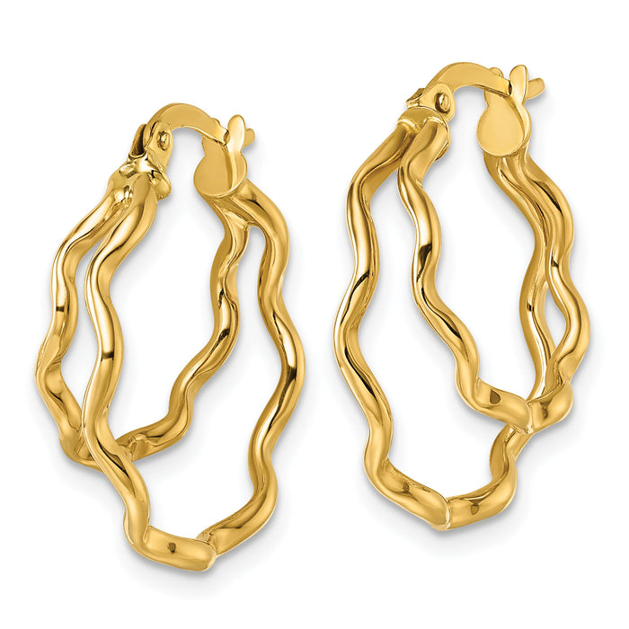 14k Polished Wavy Double Circle Hoop Earrings-TF2442