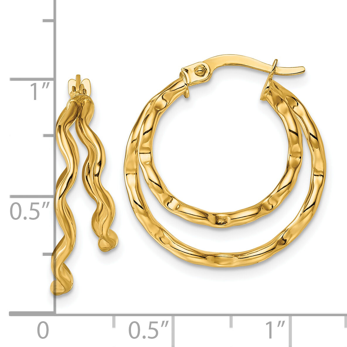 14k Polished Wavy Double Circle Hoop Earrings-TF2442
