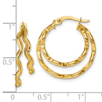 14k Polished Wavy Double Circle Hoop Earrings-TF2442