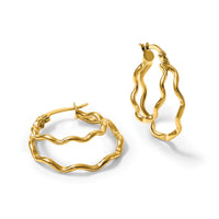 14k Polished Wavy Double Circle Hoop Earrings-TF2442