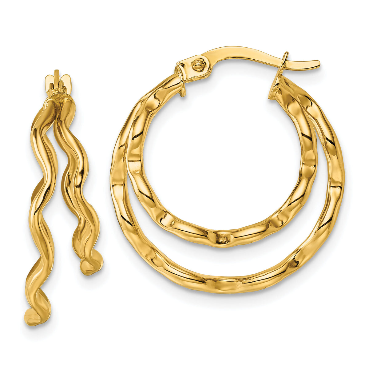 14k Polished Wavy Double Circle Hoop Earrings-TF2442