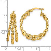 14k Polished Three Strand Twisted Hoop Earrings-TF2443