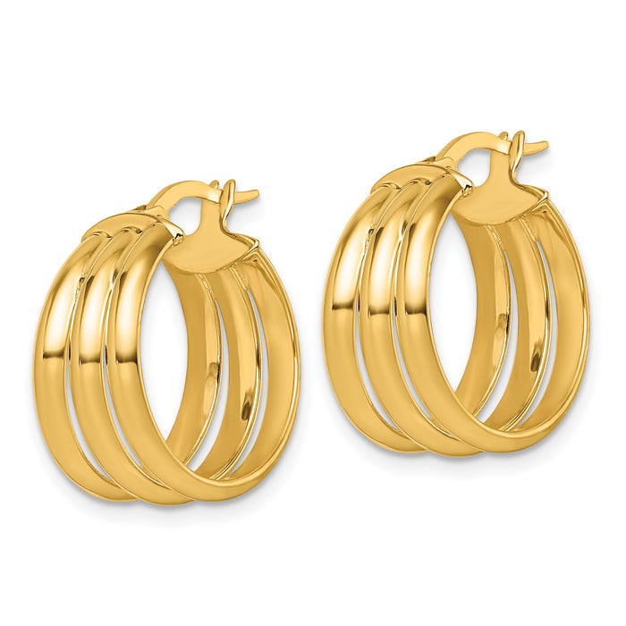 14K Polished Triple Row Hoop Earrings-TF2444