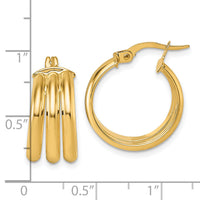14K Polished Triple Row Hoop Earrings-TF2444