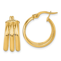 14K Polished Triple Row Hoop Earrings-TF2444
