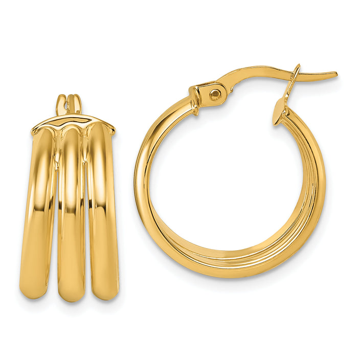 14K Polished Triple Row Hoop Earrings-TF2444