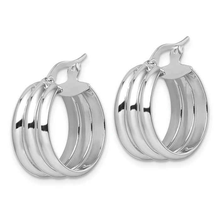 14K with White Rhodium Polished Triple Row Hoop Earrings-TF2444W