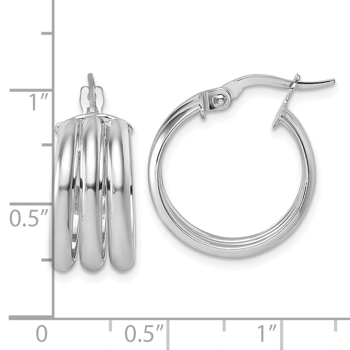 14K with White Rhodium Polished Triple Row Hoop Earrings-TF2444W