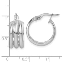 14K with White Rhodium Polished Triple Row Hoop Earrings-TF2444W