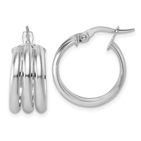 14K with White Rhodium Polished Triple Row Hoop Earrings-TF2444W