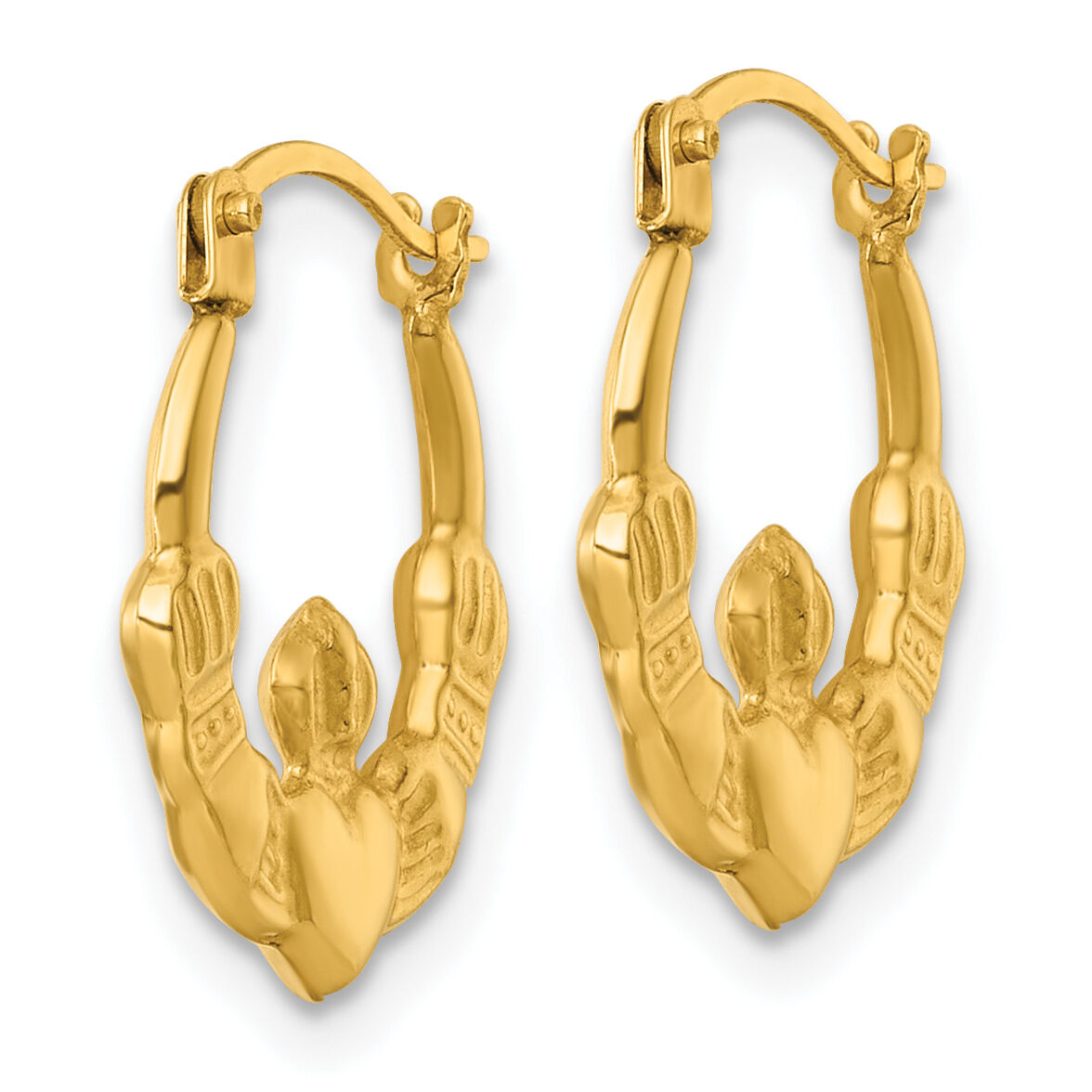 14k Polished Claddagh Hoop Earrings-TF2446