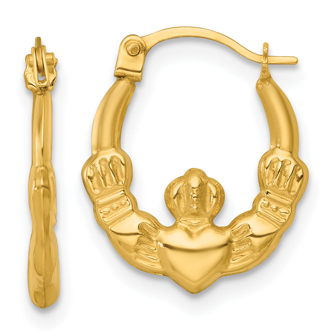 14k Polished Claddagh Hoop Earrings-TF2446