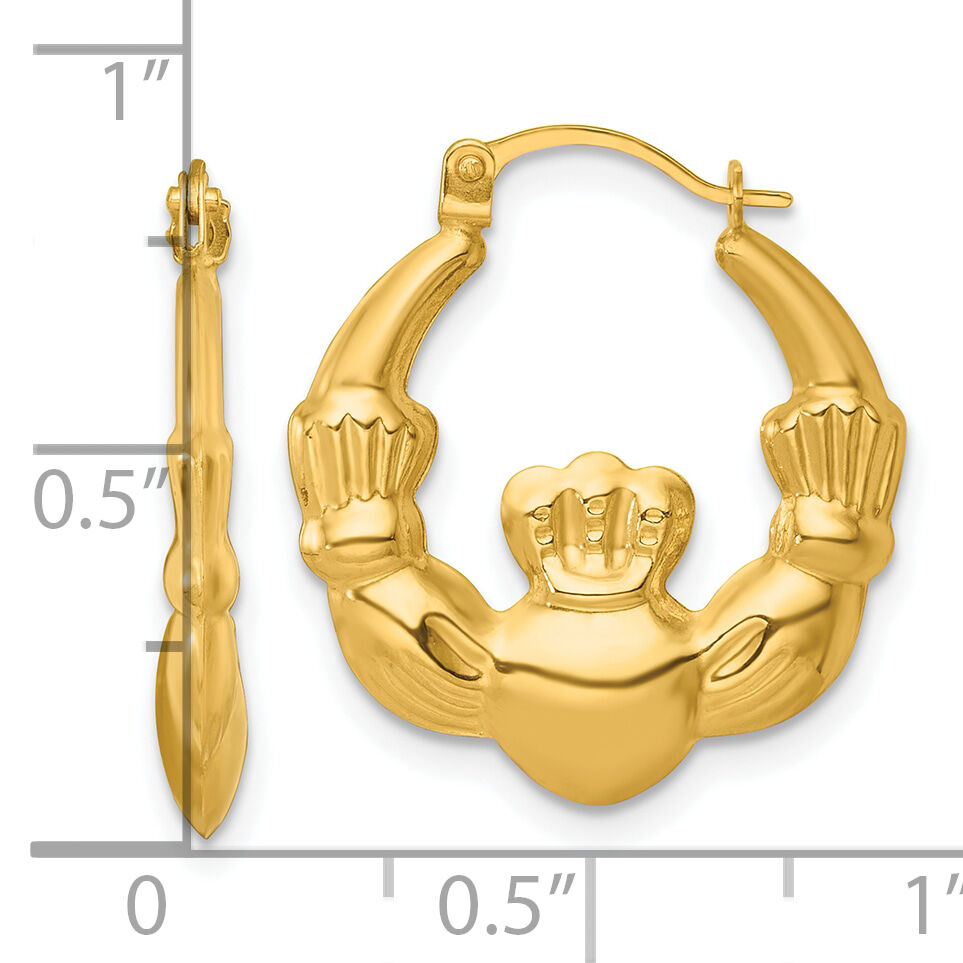 14k Polished Claddagh Hoop Earrings-TF2447