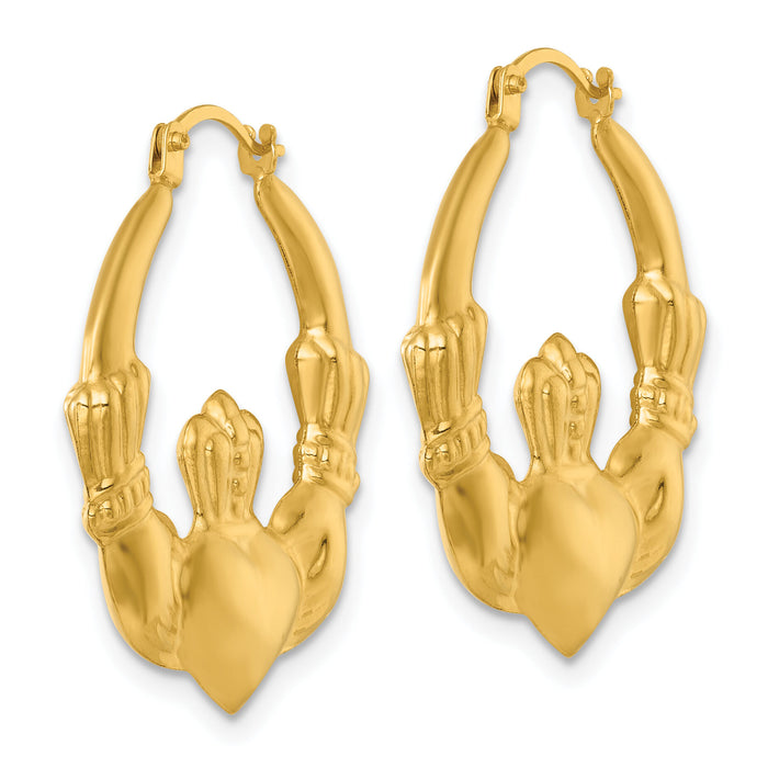 14k Polished Claddagh Hoop Earrings-TF2448