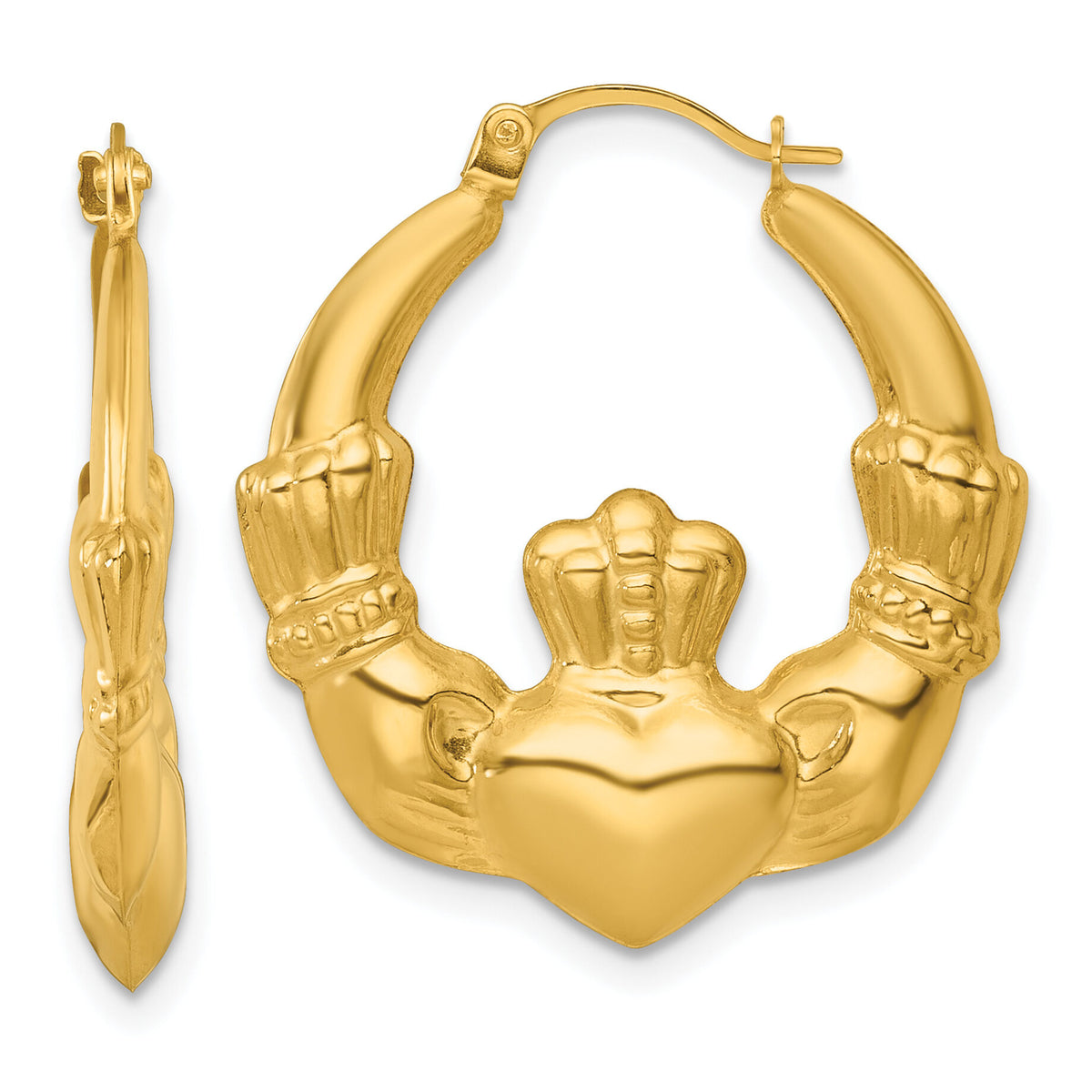 14k Polished Claddagh Hoop Earrings-TF2448