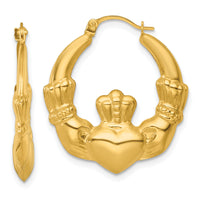 14k Polished Claddagh Hoop Earrings-TF2448