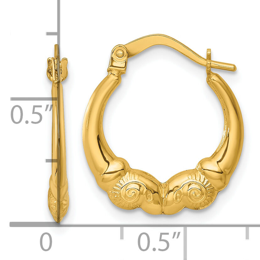 14k Polished Ram Head Hoop Earrings-TF2449