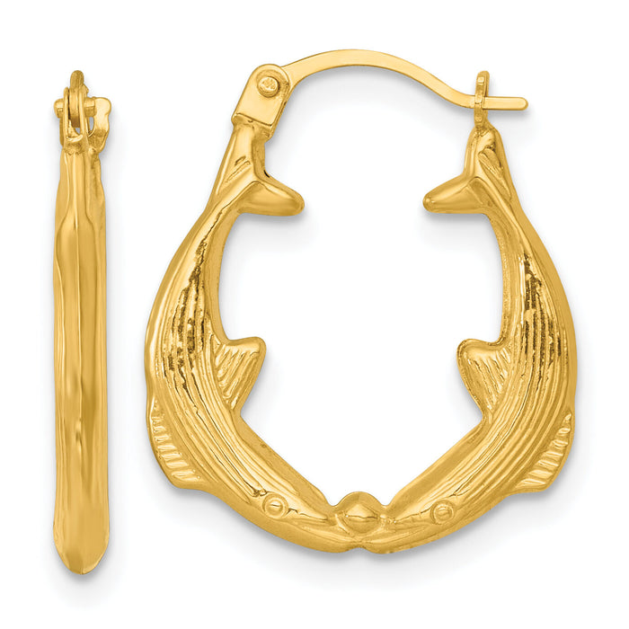 14k Polished Whale Hoop Earrings-TF2450