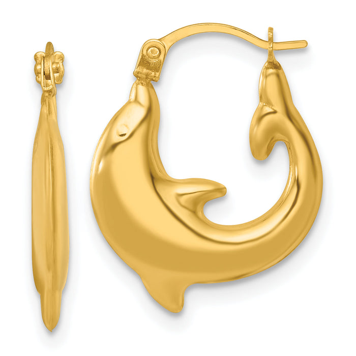 14k Polished Dolphin Hoop Earrings-TF2451