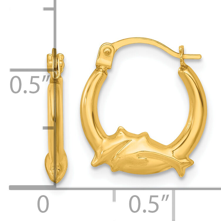 14k Polished Dolphins Hoop Earrings-TF2452