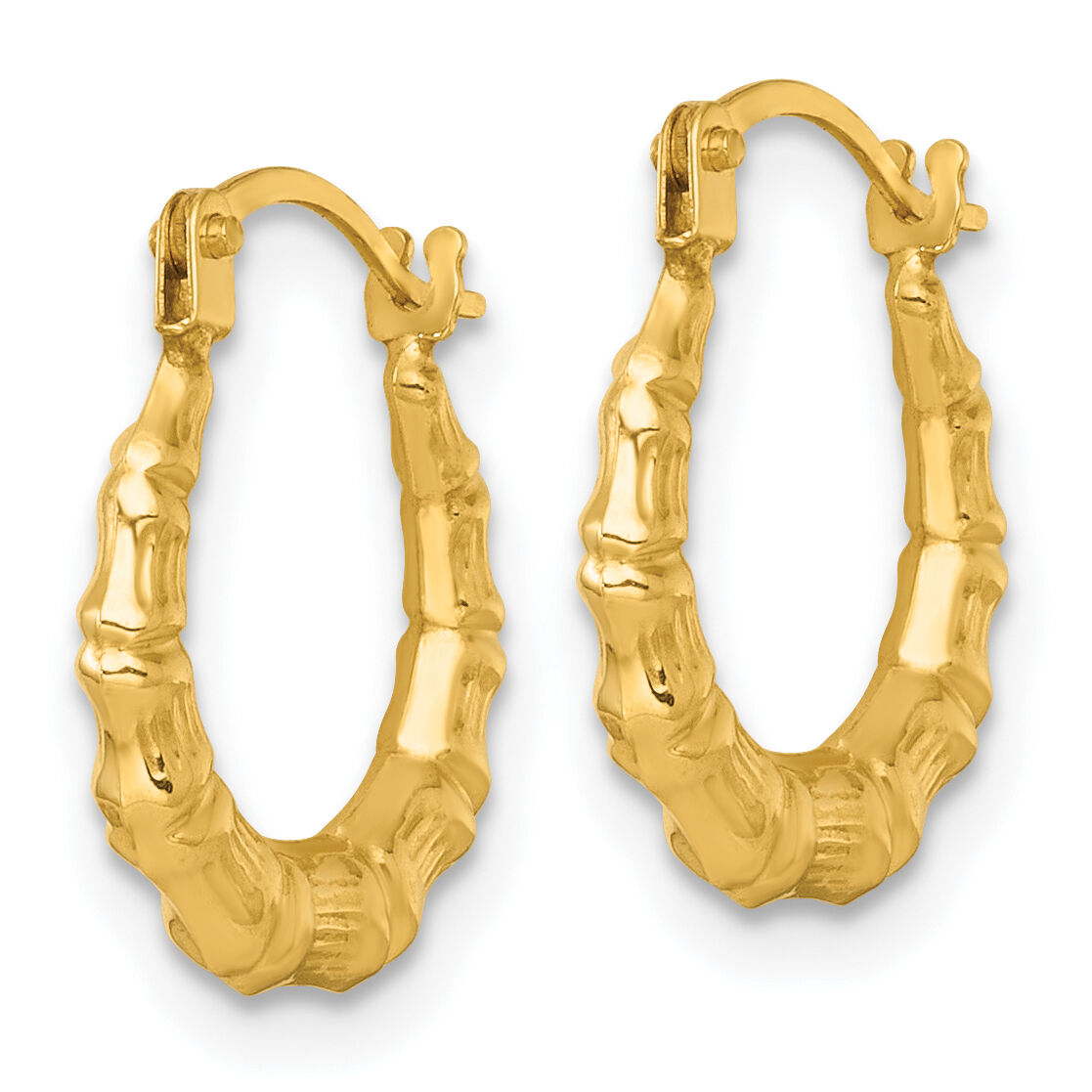 14k Polished Bamboo Hoop Earrings-TF2454