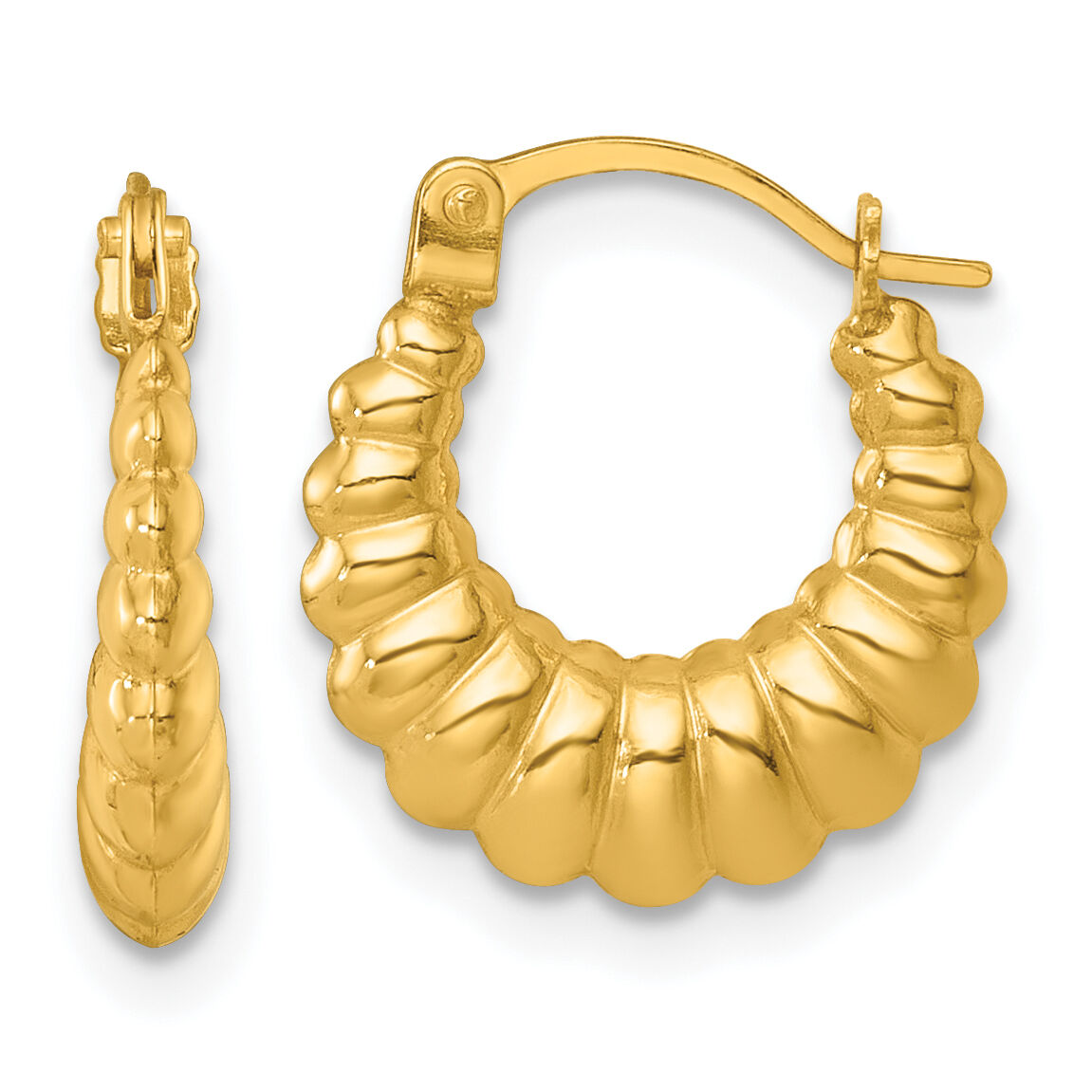 14k Polished and Grooved Scalloped Hoop Earrings-TF2457