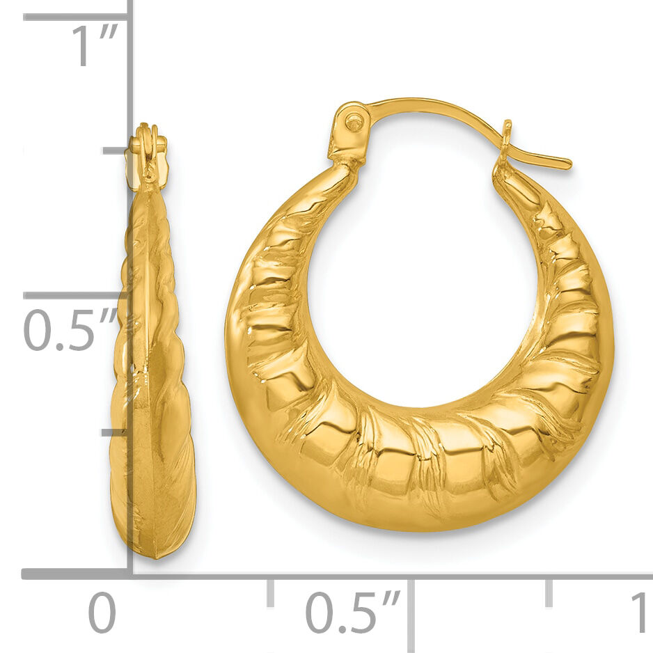 14k Polished and Grooved Scalloped Hoop Earrings-TF2458