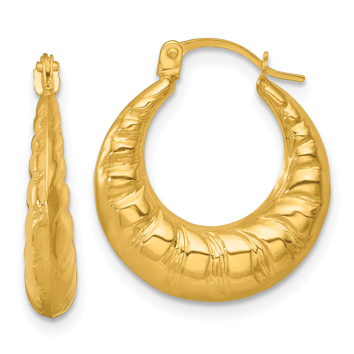 14k Polished and Grooved Scalloped Hoop Earrings-TF2458