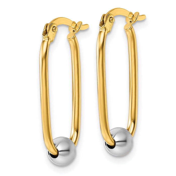 14k Two-tone Polished with Beads Oval Hoop Earrings-TF2462