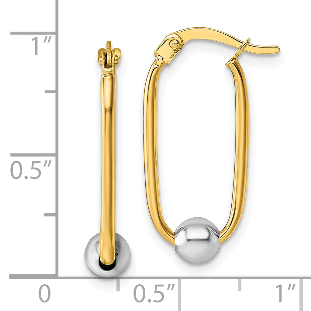 14k Two-tone Polished with Beads Oval Hoop Earrings-TF2462