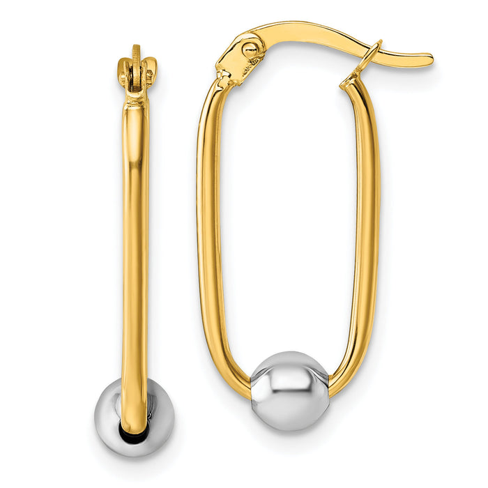 14k Two-tone Polished with Beads Oval Hoop Earrings-TF2462