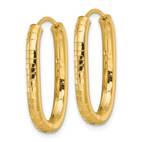 14k Polished and Grooved Oval Hinged Hoop Earrings-TF2463