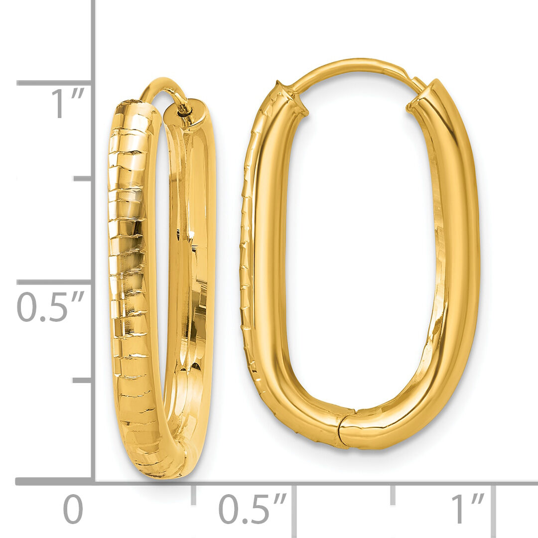 14k Polished and Grooved Oval Hinged Hoop Earrings-TF2463