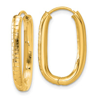 14k Polished and Grooved Oval Hinged Hoop Earrings-TF2463