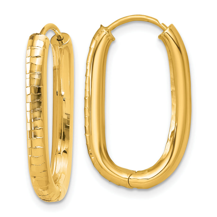14k Polished and Grooved Oval Hinged Hoop Earrings-TF2463