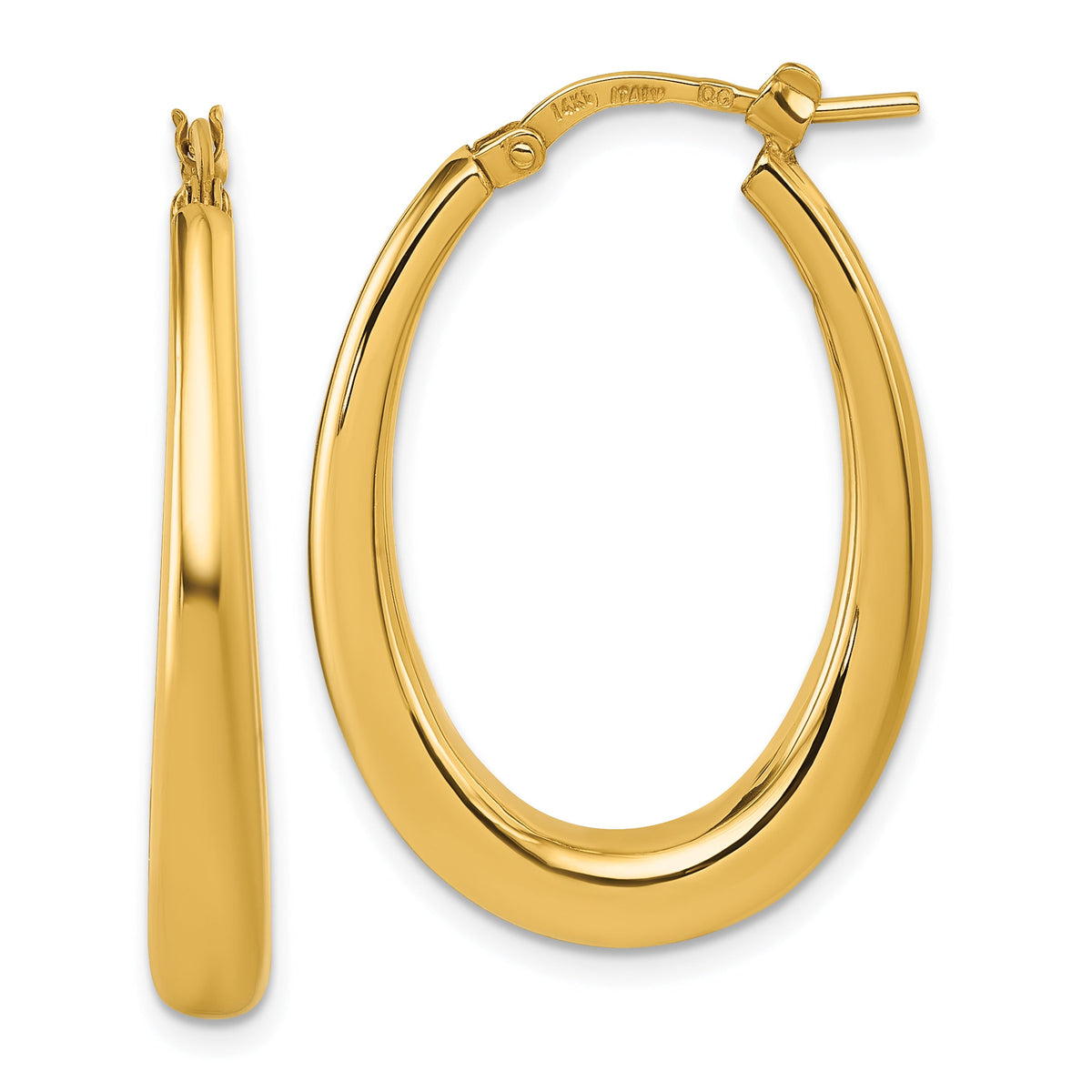 14k Polished Oval Hoop Earrings-TF2465