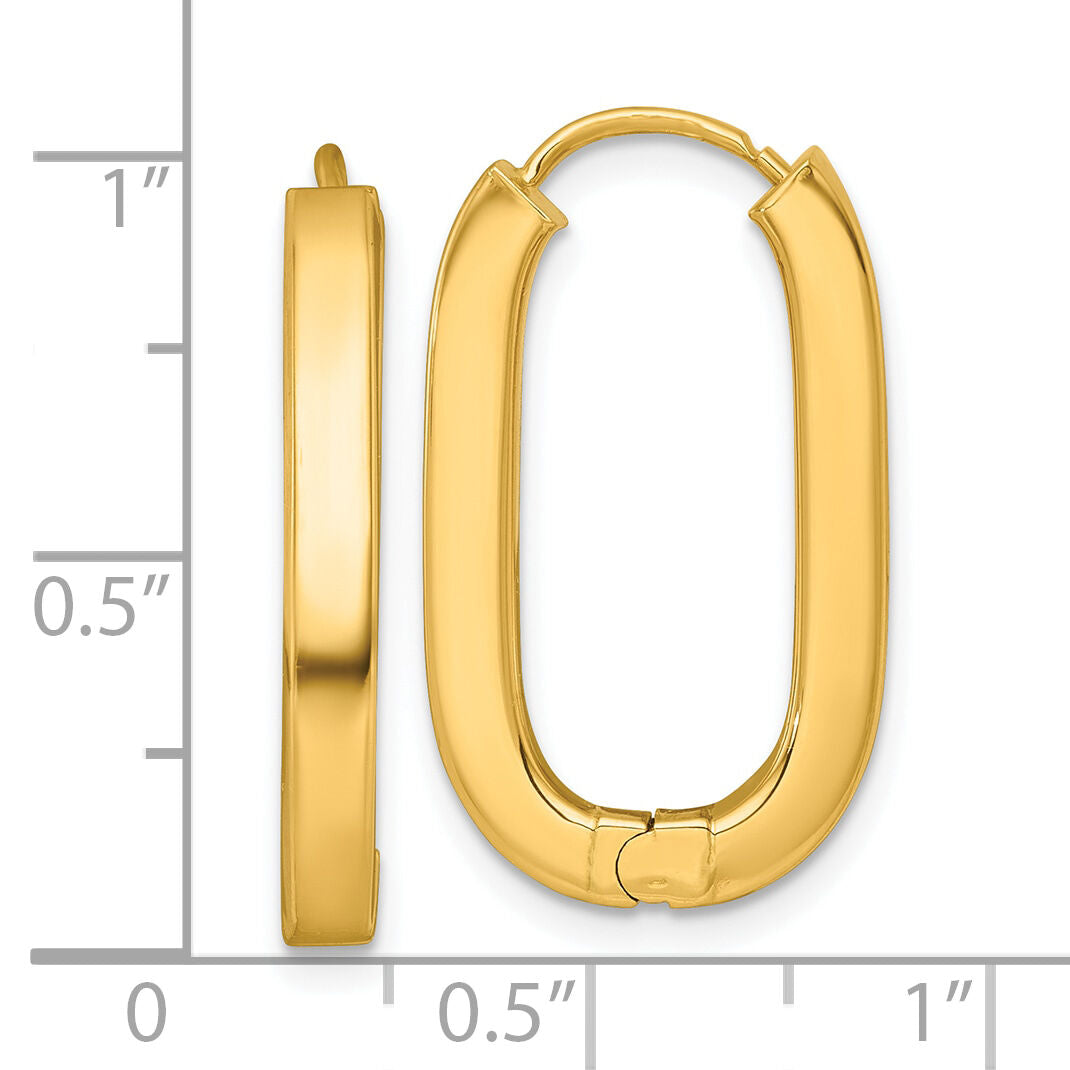 14k Polished Oval Square Tube Hinged Hoop Earrings-TF2467