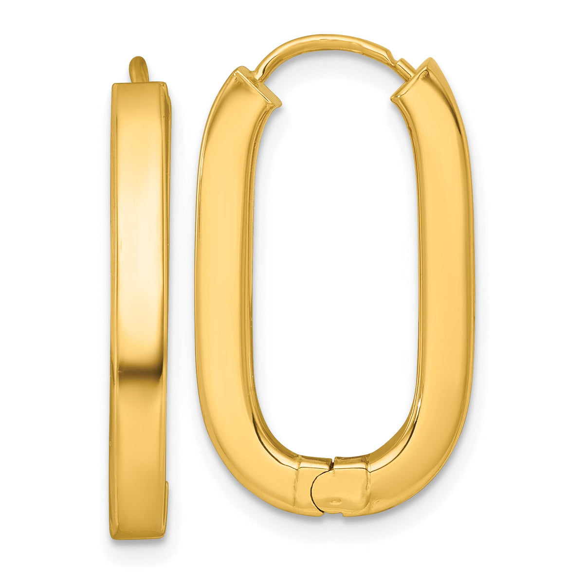 14k Polished Oval Square Tube Hinged Hoop Earrings-TF2467