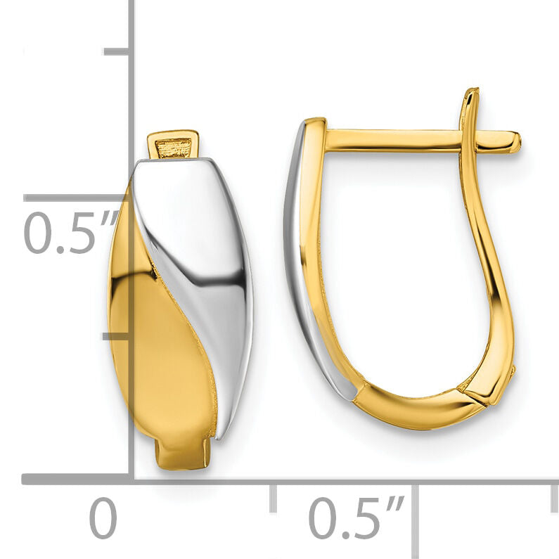 14k w/White Rhodium Polished Hinged Hoop Earrings-TF2469