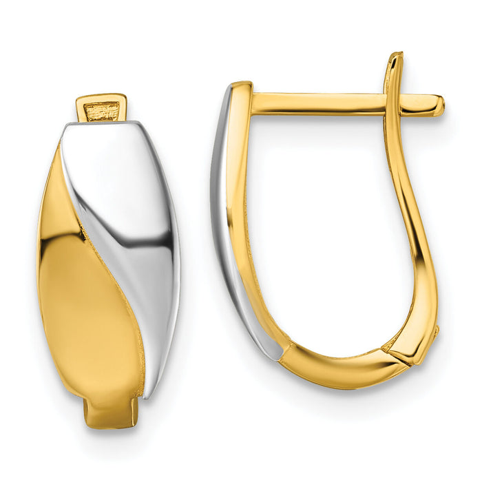 14k w/White Rhodium Polished Hinged Hoop Earrings-TF2469