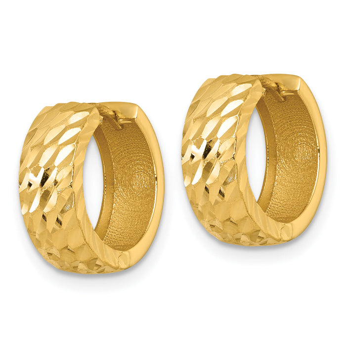 14k Polished Diamond-cut Hinged Hoop Earrings-TF2471