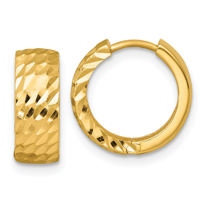 14k Polished Diamond-cut Hinged Hoop Earrings-TF2471
