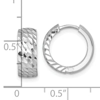 14k White Gold Polished Diamond-cut Hinged Hoop Earrings-TF2471W