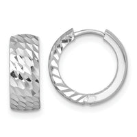 14k White Gold Polished Diamond-cut Hinged Hoop Earrings-TF2471W
