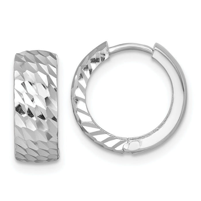 14k White Gold Polished Diamond-cut Hinged Hoop Earrings-TF2471W