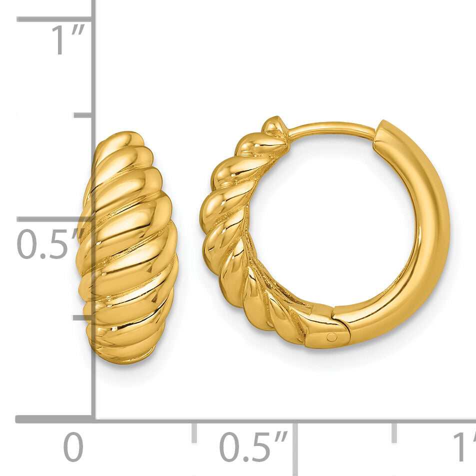 14k Polished Twisted Tapered Hinged Hoop Earrings-TF2472