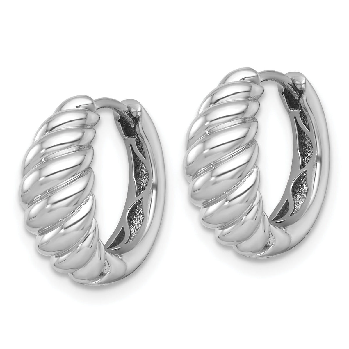 14k White Gold Polished Twisted Tapered Hinged Hoop Earrings-TF2472W