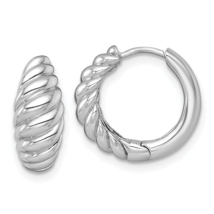 14k White Gold Polished Twisted Tapered Hinged Hoop Earrings-TF2472W